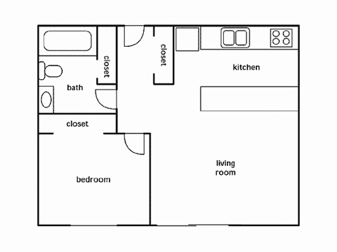 A simple black and white drawing of a house layout.